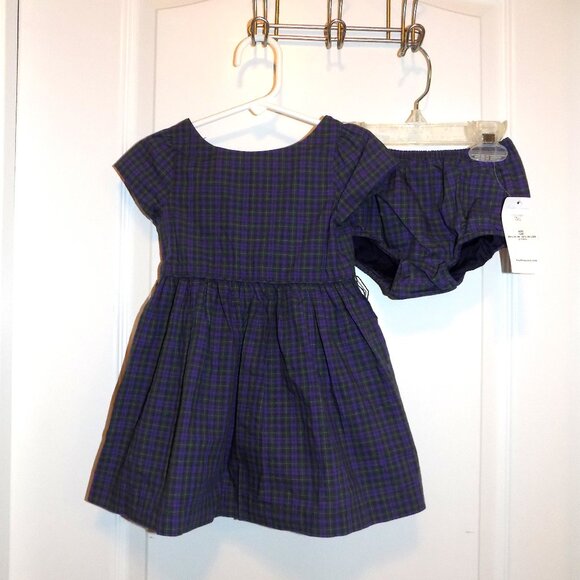 RALPH LAUREN New Purple Green Plaid Dress & Bloomers 12 Months 2pc NWT - Picture 3 of 5
